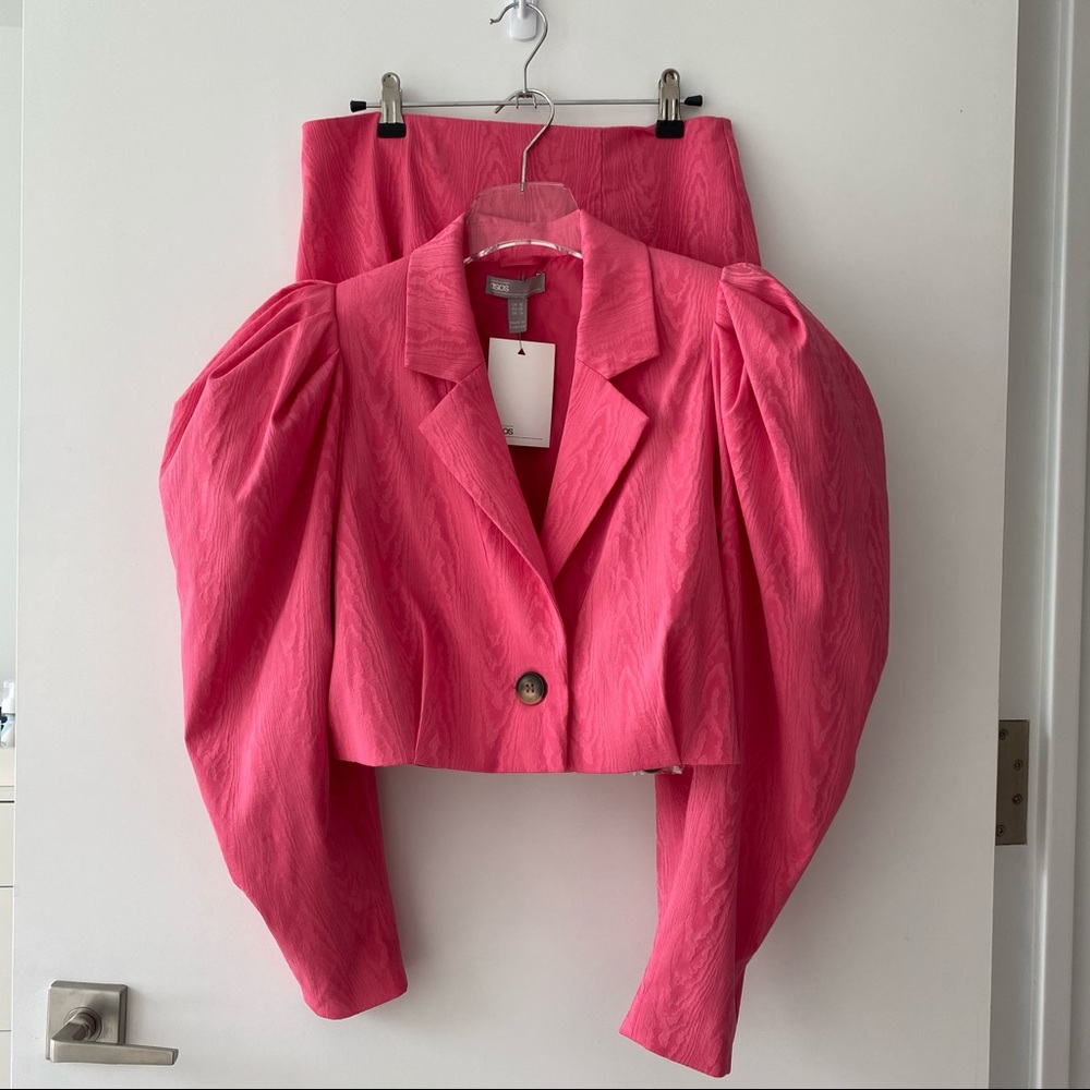 ASOS Jacquard Pink Jacket Skirt Set
